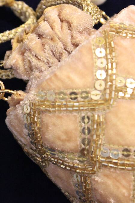 Shop Feza Bags Beige Embroidery Trellis Circular Bag Online at Aza Fashions Shop_Feza Bags_Beige Embroidery Trellis Circular Bag _Online_at_Aza_Fashions