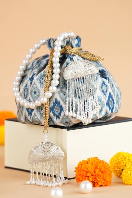 FEZA BAGS Ikat Tile Pattern Potli Bag 