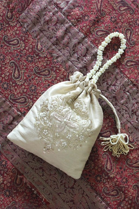 FEZA BAGS Flower Vine Embroidered Potli Bag 