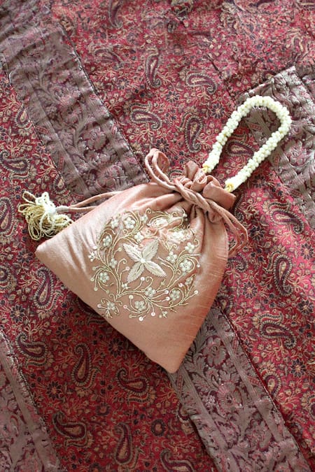 FEZA BAGS Floral Vine Embroidered Potli Bag 