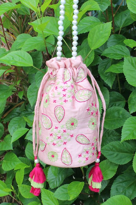 Feza Bags Abstract Floral Embroidered Potli Bag 