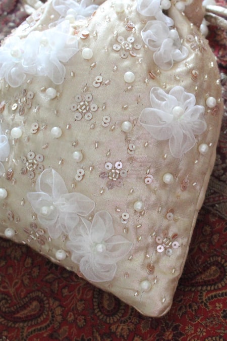 Buy_Feza Bags_Gold Applique, Sequins, Pearls 3d Floral Potli 