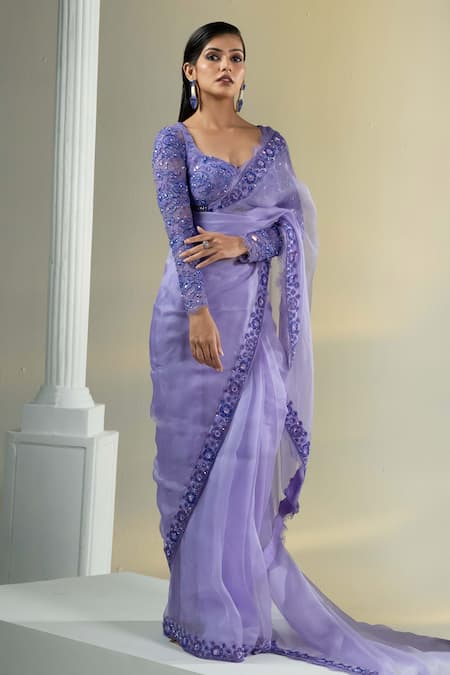 HOUSE OF KÀRMÀH Lavender Dreams Saree With Embroidered Blouse 