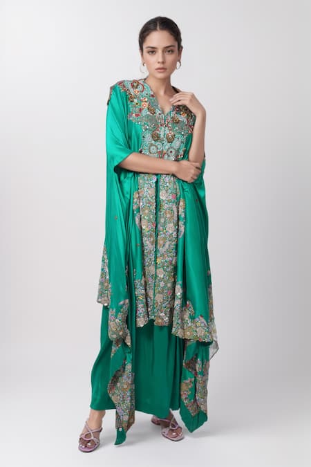 Anamika Khanna Embroidered Kaftan & Draped Skirt Set 