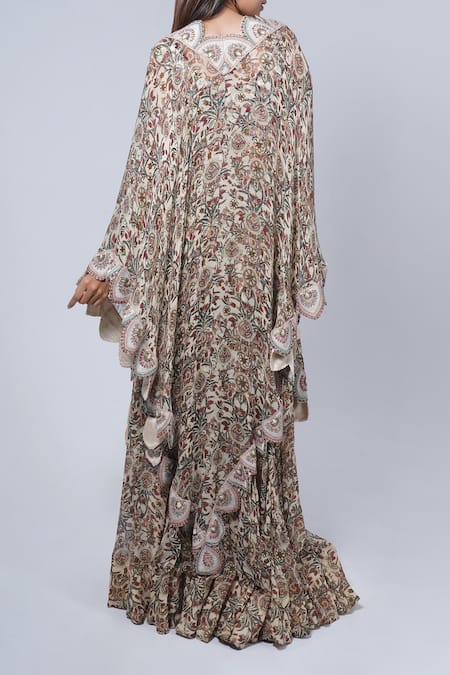 Anamika Khanna Floral Print Cape Skirt Set 