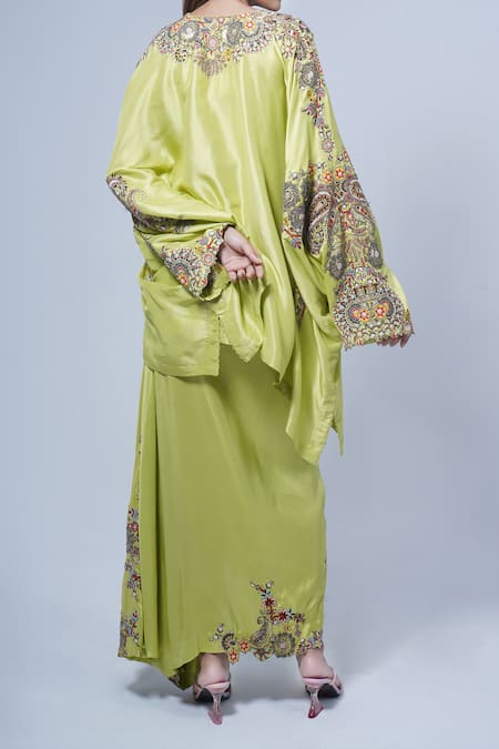 Anamika Khanna Floral Embroidered Kaftan Tunic & Draped Skirt Set 