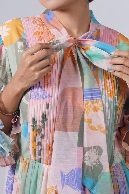 Buy Pankaj & Nidhi Multi Color Embroidery Bandeau Neck Floret Print Tiered Dress Online at Aza Fashions Buy_Pankaj & Nidhi_Multi Color Embroidery Bandeau Neck Floret Print Tiered Dress _Online_at_Aza_Fashions