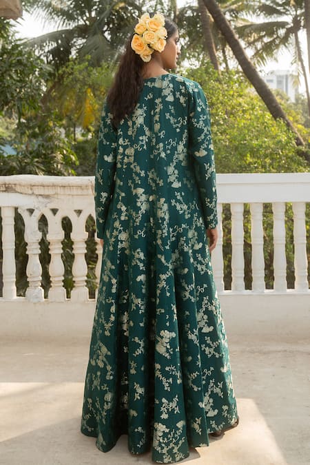 Paulmi And Harsh Florence Bloom Print Jacket Draped Skirt Set 