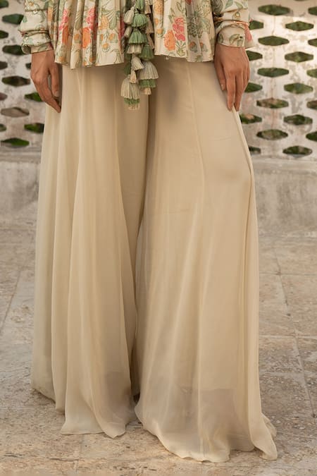 Buy Paulmi And Harsh Ivory Georgette, Chiffon Mellow Bloom Print Peplum Kurti With Palazzo Pant Online at Aza Fashions Buy_Paulmi And Harsh_Ivory Georgette, Chiffon Mellow Bloom Print Peplum Kurti With Palazzo Pant _Online_at_Aza_Fashions