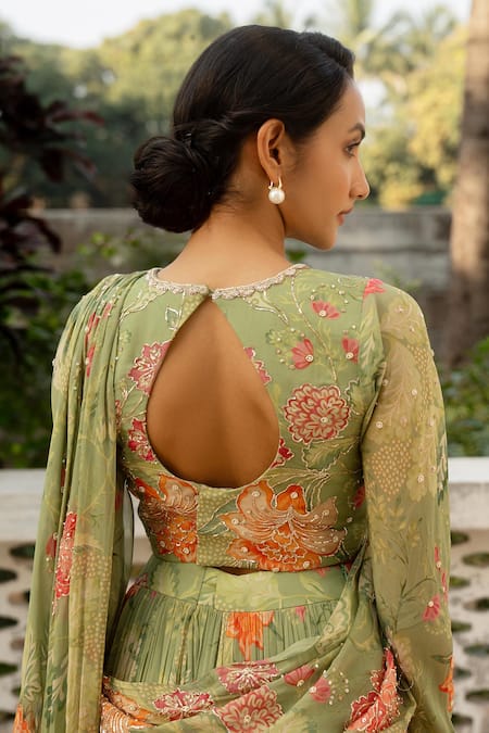 Paulmi And Harsh Flora Bloom Print Embellished Pre Draped Saree With Blouse 