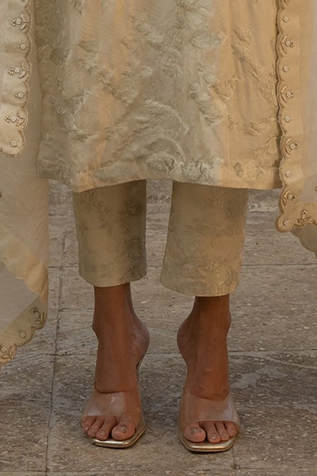 Paulmi And Harsh Ivory Tissue, Jacquard, Silk Embroidery V-neck Gulshan Woven Kurta Pant Set Online at Aza Fashions Paulmi And Harsh_Ivory Tissue, Jacquard, Silk Embroidery V-neck Gulshan Woven Kurta Pant Set _Online_at_Aza_Fashions