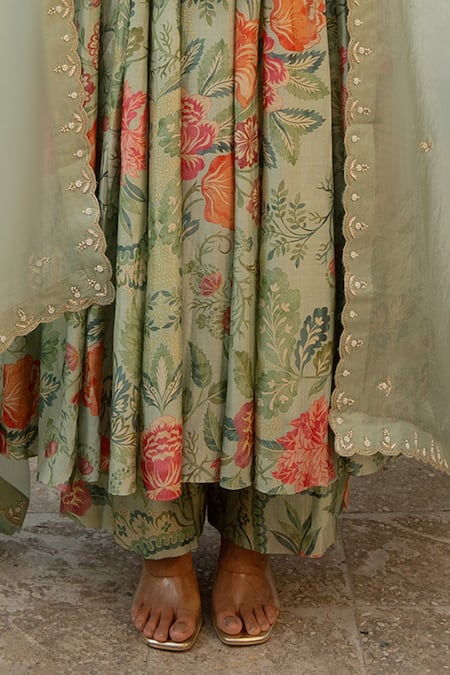 Buy Paulmi And Harsh Blue Tissue, Chiffon, Chanderi Silk Gardenia Print Embellished Anarkali Set Online at Aza Fashions Buy_Paulmi And Harsh_Blue Tissue, Chiffon, Chanderi Silk Gardenia Print Embellished Anarkali Set _Online_at_Aza_Fashions