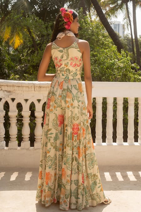 Paulmi And Harsh Botanic Garden Print Embellished Jumpsuit 