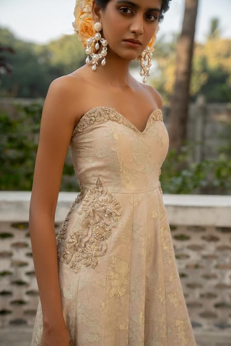 Paulmi And Harsh_Ivory Jacquard Zari, Embroidery Victorian Fleur Woven Embellished Jumpsuit _Online_at_Aza_Fashions