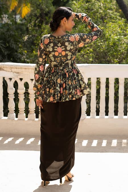 Paulmi And Harsh Phoolbahar Print Peplum Kurti With Draped Skirt 