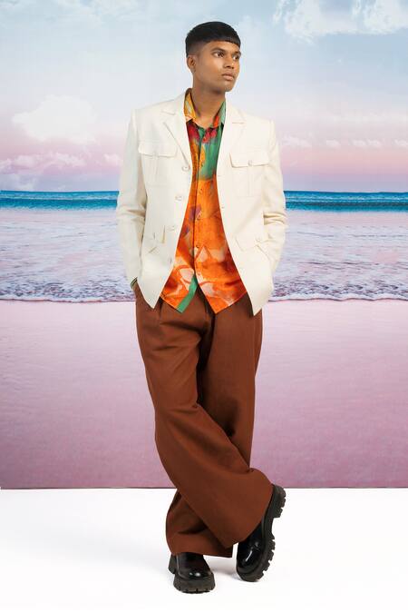 Shop Siddhartha Bansal White Linen Air Breeze Safari Jacket Online at Aza Fashions Shop_Siddhartha Bansal_White Linen Air Breeze Safari Jacket _Online_at_Aza_Fashions