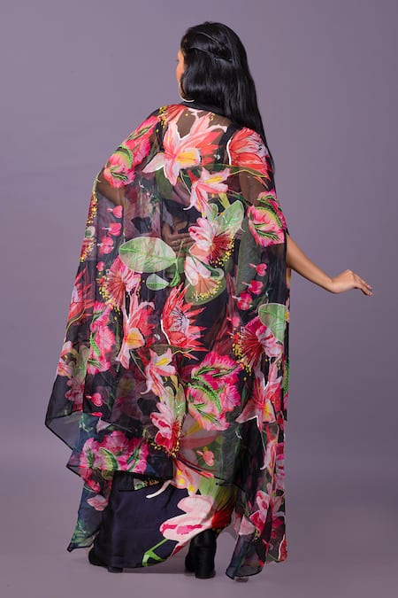 That Thing You Love Floral Hand Embroidered Cape & Draped Skirt Set 