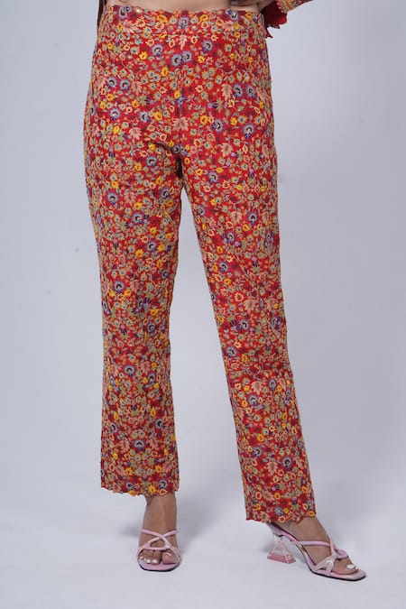 Anamika Khanna Red Embroidery Resham Pant Suit Set Online at Aza Fashions Anamika Khanna_Red Embroidery Resham Pant Suit Set _Online_at_Aza_Fashions