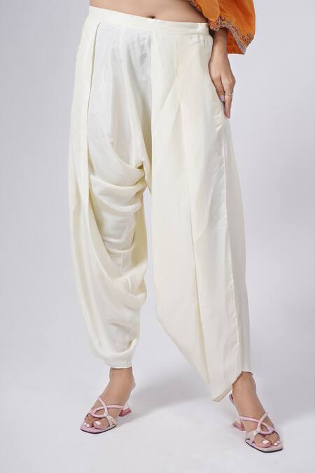 Debyani + CO Orange Cotton Embroidery Round Neck Floral Kurta Salwar Set Online at Aza Fashions Debyani + CO_Orange Cotton Embroidery Round Neck Floral Kurta Salwar Set _Online_at_Aza_Fashions