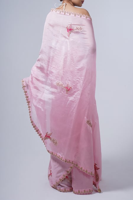 Punit Balana Floral Bordered Saree With Embroidered Blouse 