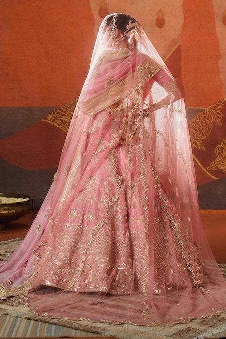Shop_Masaba_Pink , Organza Embroidery, Zari, The Gulab Barfi Bridal Lehenga Set _at_Aza_Fashions