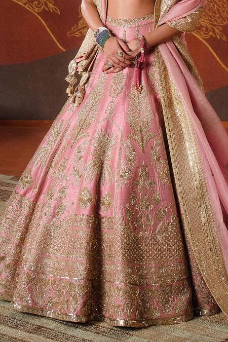 Shop_Masaba_Pink , Organza Embroidery, Zari, The Gulab Barfi Bridal Lehenga Set _Online_at_Aza_Fashions