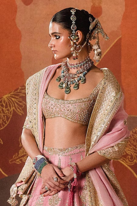 Masaba Pink , Organza Zari, The Gulab Barfi Zardozi Bridal Lehenga Set Online at Aza Fashions Masaba_Pink , Organza Zari, The Gulab Barfi Zardozi Bridal Lehenga Set _Online_at_Aza_Fashions