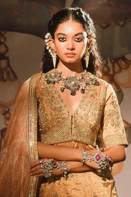 Masaba Pink Silk, Tissue Embroidery, Sequins, Zari The Agra Petha Bridal Lehenga Set Online at Aza Fashions Masaba_Pink Silk, Tissue Embroidery, Sequins, Zari The Agra Petha Bridal Lehenga Set _Online_at_Aza_Fashions