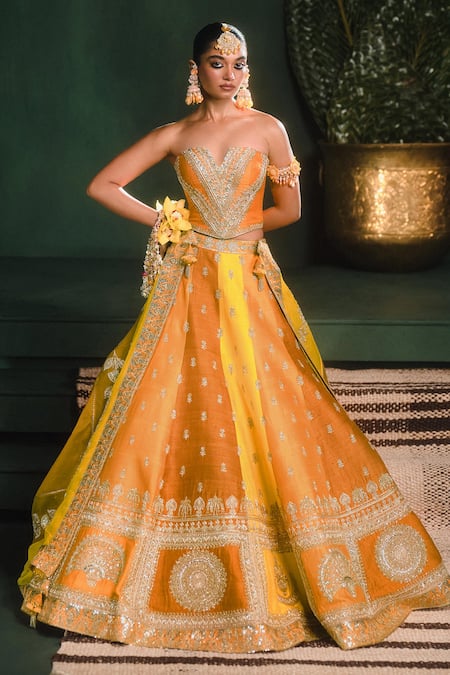 Shop Masaba Yellow Organza, Hemp, Zari, Sequins, The Son Patissa Lehenga Set at Aza Fashions Shop_Masaba_Yellow Organza, Hemp, Zari, Sequins, The Son Patissa Lehenga Set _at_Aza_Fashions