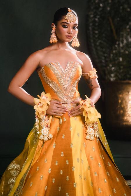 Buy Masaba Yellow Organza, Hemp, Zari, Sequins, The Son Patissa Lehenga Set Online at Aza Fashions Buy_Masaba_Yellow Organza, Hemp, Zari, Sequins, The Son Patissa Lehenga Set _Online_at_Aza_Fashions