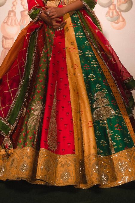 Masaba Multi Color Gingham, Silk Organza, Tissue Zari, The Rainbow Barfi Lehenga Set Online at Aza Fashions Masaba_Multi Color Gingham, Silk Organza, Tissue Zari, The Rainbow Barfi Lehenga Set _Online_at_Aza_Fashions