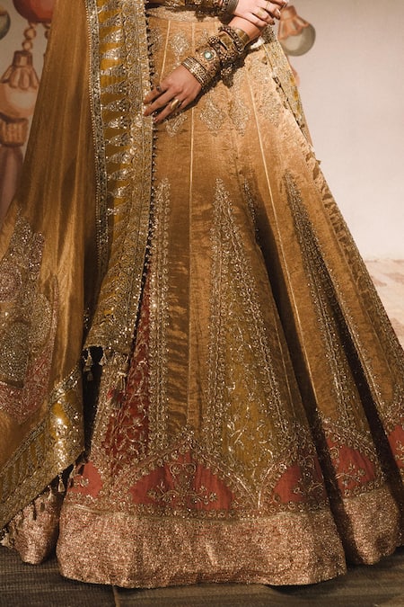 Masaba_Gold Silk, Tissue, Organza Gota Patti, Mysore Pak Bridal Lehenga Set _Online_at_Aza_Fashions