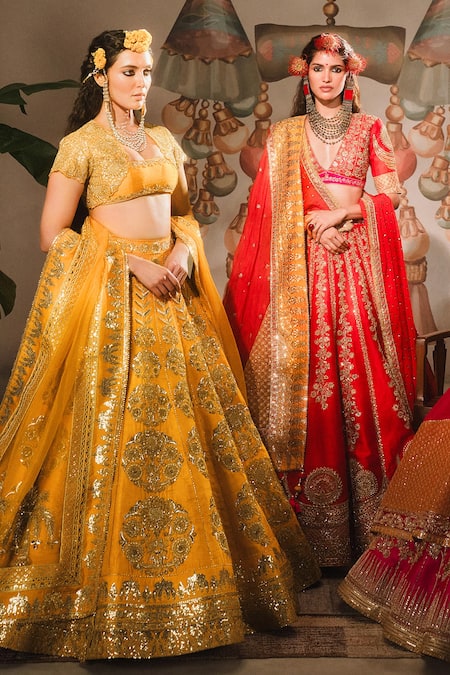 Shop Masaba Red , Organza, The Gulab Sherbet Zardozi Embroidered Bridal Lehenga Set at Aza Fashions Shop_Masaba_Red , Organza, The Gulab Sherbet Zardozi Embroidered Bridal Lehenga Set _at_Aza_Fashions