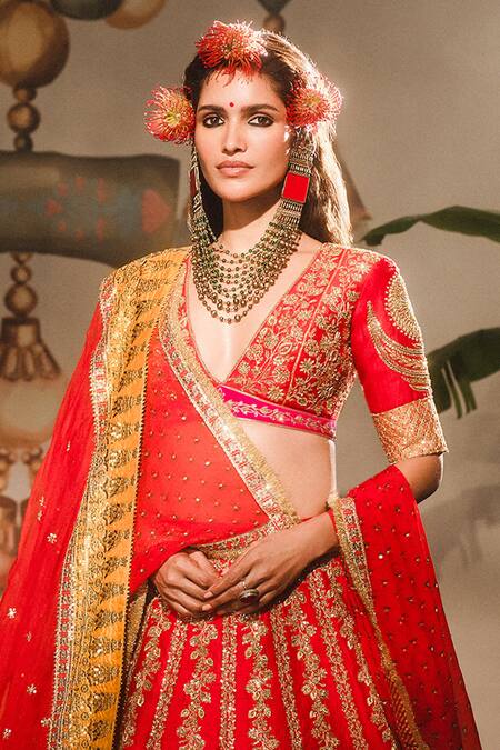 Buy Masaba Red , Organza, The Gulab Sherbet Zardozi Embroidered Bridal Lehenga Set Online at Aza Fashions Buy_Masaba_Red , Organza, The Gulab Sherbet Zardozi Embroidered Bridal Lehenga Set _Online_at_Aza_Fashions