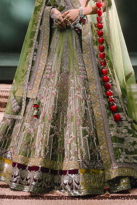 Masaba_Green , Tulle, Organza Sequins, The Aam Panna Bridal Lehenga Set _Online_at_Aza_Fashions