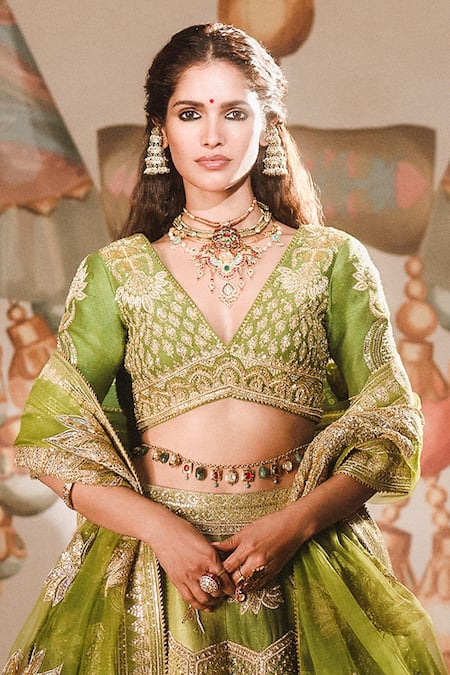 Shop Masaba Green , Organza, Cotton Zari, The Jaljeera Bridal Lehenga Set at Aza Fashions Shop_Masaba_Green , Organza, Cotton Zari, The Jaljeera Bridal Lehenga Set _at_Aza_Fashions