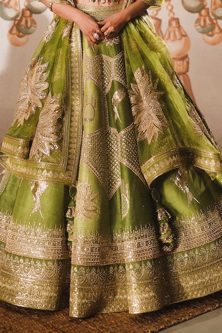 Masaba Green , Organza, Cotton Zari, The Jaljeera Bridal Lehenga Set Online at Aza Fashions Masaba_Green , Organza, Cotton Zari, The Jaljeera Bridal Lehenga Set _Online_at_Aza_Fashions