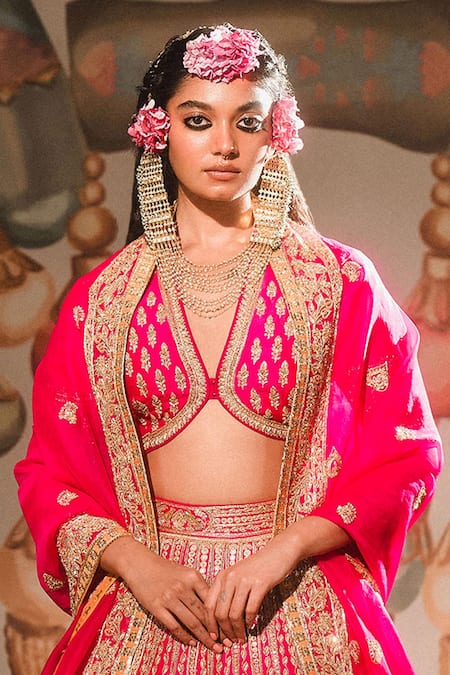 Shop Masaba Pink , Organza Zari, Cut Work The Gulaab Bridal Lehenga Set at Aza Fashions Shop_Masaba_Pink , Organza Zari, Cut Work The Gulaab Bridal Lehenga Set _at_Aza_Fashions