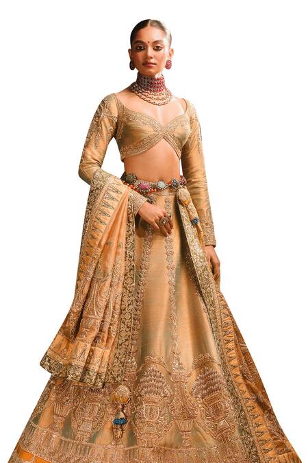Masaba_Blue Organza, Hemp, Embroidery, The Kesar Varak Bridal Lehenga Set _Online_at_Aza_Fashions
