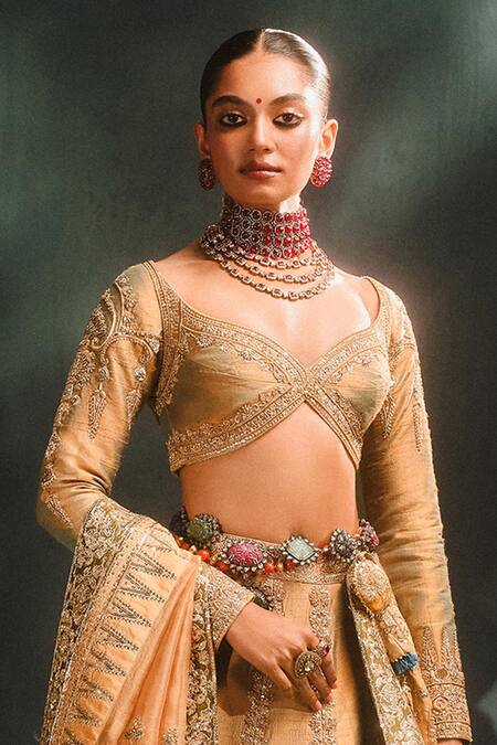 Buy_Masaba_Blue Organza, Hemp, Embroidery, The Kesar Varak Bridal Lehenga Set _Online_at_Aza_Fashions