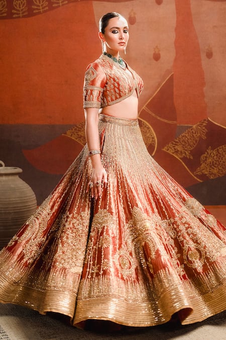 Shop Masaba Orange Tissue, , Organza Embroidery The Mohanthal Bridal Lehenga Set at Aza Fashions Shop_Masaba_Orange Tissue, , Organza Embroidery The Mohanthal Bridal Lehenga Set _at_Aza_Fashions