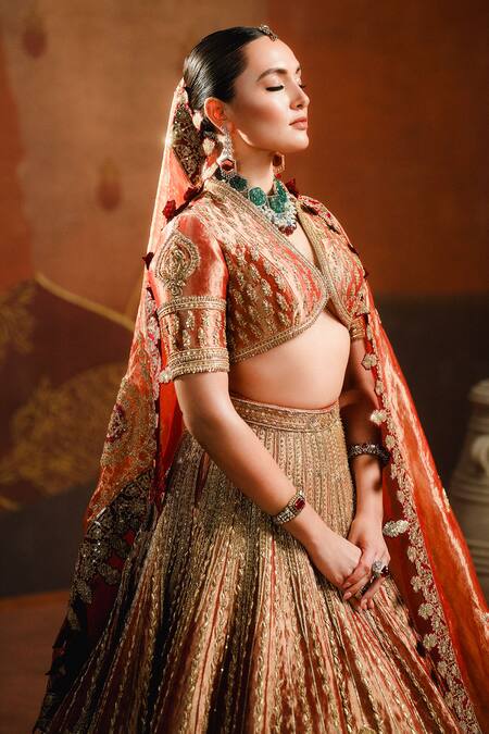 Buy Masaba Orange Tissue, , Organza Embroidery The Mohanthal Bridal Lehenga Set Online at Aza Fashions Buy_Masaba_Orange Tissue, , Organza Embroidery The Mohanthal Bridal Lehenga Set _Online_at_Aza_Fashions