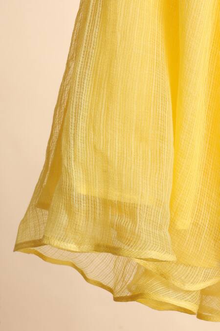 Casa Ninos_Yellow Kota Doria Embroidery, Lace, Fringe Floral Yoke Kurta With Sharara_Online_at_Aza_Fashions