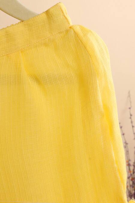 Buy_Casa Ninos_Yellow Kota Doria Embroidery, Lace, Fringe Floral Yoke Kurta With Sharara_Online_at_Aza_Fashions