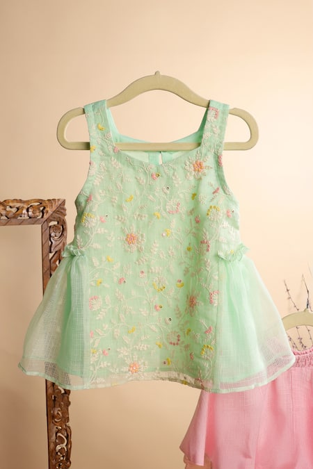 Casa Ninos Floral Embroidered Kurta With Sharara 