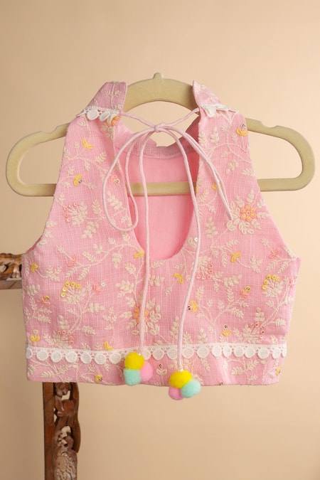 Casa Ninos Floral Embroidered Blouse With Lehenga 