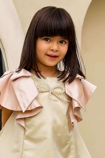 Janyas Closet Green , , Pearls Moon Mist Bow Detailed Dress at Aza Fashions Janyas Closet_Green , , Pearls Moon Mist Bow Detailed Dress_at_Aza_Fashions