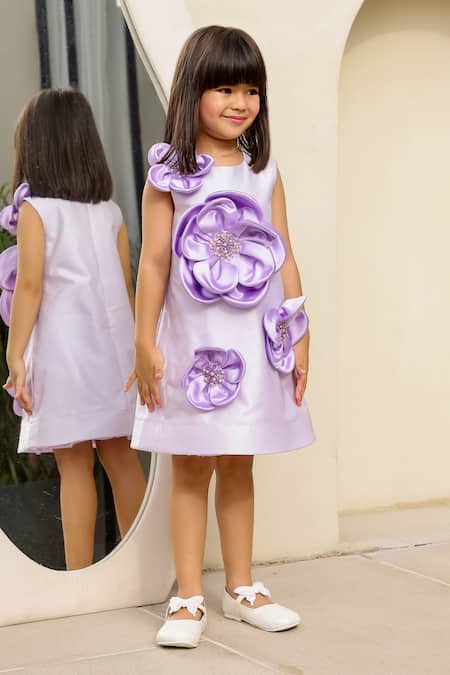 Janyas Closet_Purple Satin Silk Embellished Flower Enchanted Dress_Online_at_Aza_Fashions