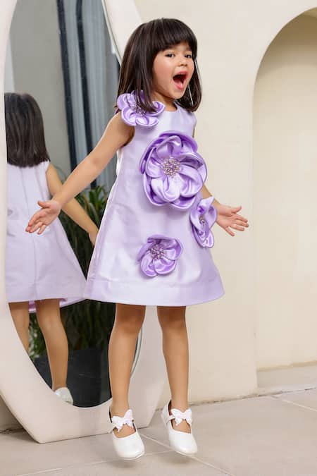 Buy_Janyas Closet_Purple Satin Silk Embellished Flower Enchanted Dress_Online_at_Aza_Fashions