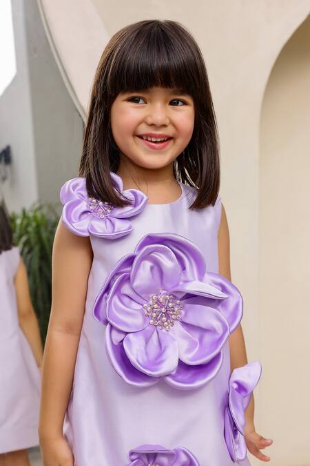 Shop_Janyas Closet_Purple Satin Silk Embellished Flower Enchanted Dress_Online_at_Aza_Fashions